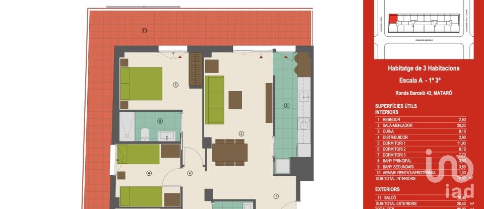 Pis 3 habitacions de 71 m² a Mataró (08302)