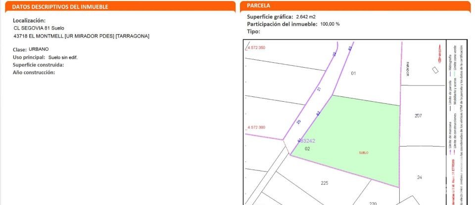 Terreno de 2.267 m² en La Juncosa del Montmell (43718)