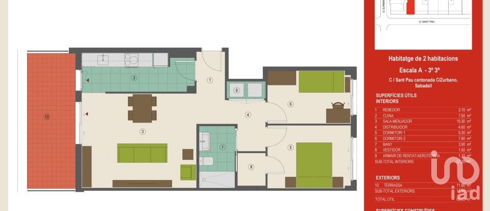 Piso 2 habitaciones de 98 m² en Sabadell (08201)