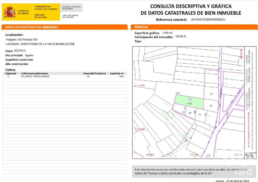 Land of 2,322 m² in Ribaseca (24391)