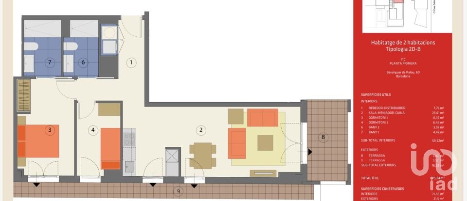 Pis 2 habitacions de 94 m² a Barcelona (08027)