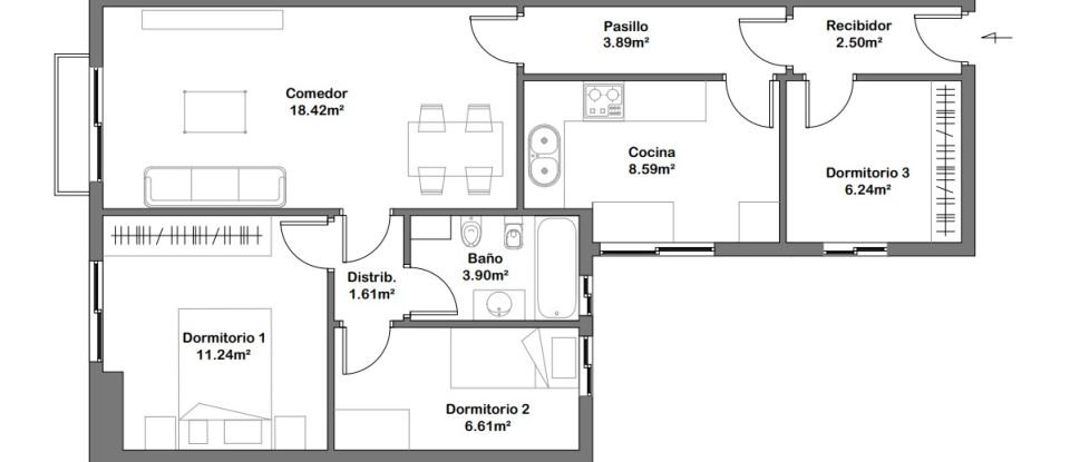 Apartment 3 bedrooms of 82 m² in Les Roquetes (08812)