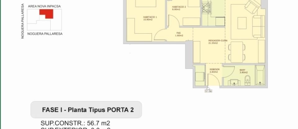 Appartement 2 chambres de 57 m² à Balaguer (25600)