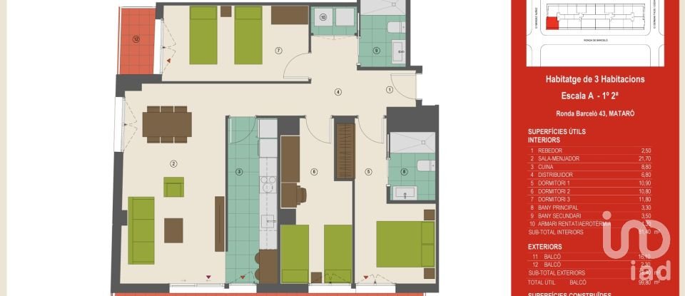 Pis 3 habitacions de 116 m² a Mataró (08302)