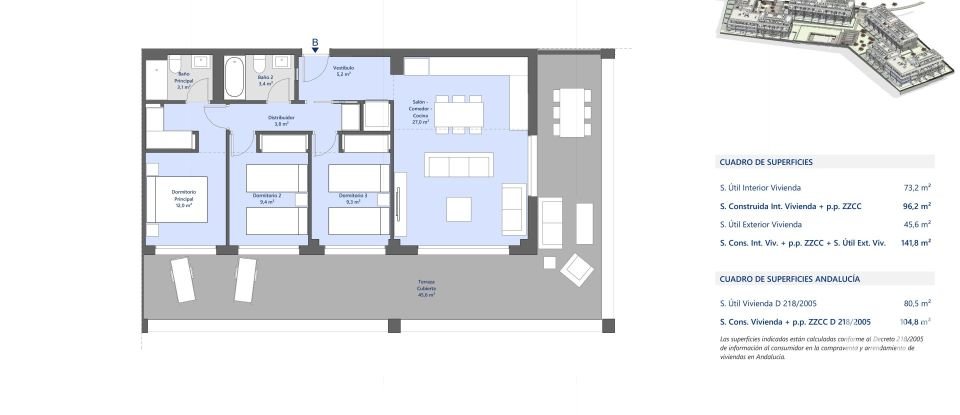 Piso 3 habitaciones de 96 m² en Cancelada (29688)